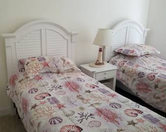 Coastal chic twin beds by Stanley Furniture; matching nightstand 