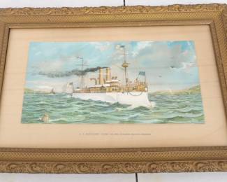 Lithograph US Battleship Maine