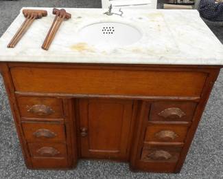Victorian Oak Marble Top Lavatory