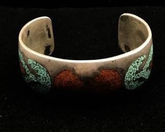 Vintage Silver turquoise coral bracelet