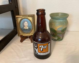 1920's 7 up bottle and 1940's era bluebonnet vase