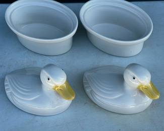 Pair Of Small Casserole Ducks By Hall Carbone