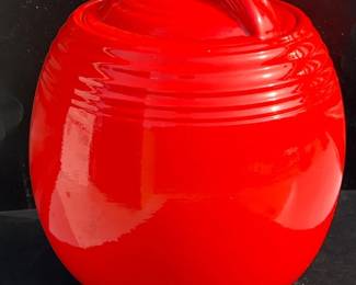 Vintage 1930s Halls 5 Band Superior Chinese Red MCM Cookie Jar