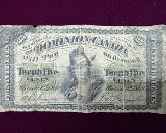 1870 Canadian 25 Cent Banknote