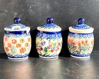 3 Polish Pottery Mini Jars NEW