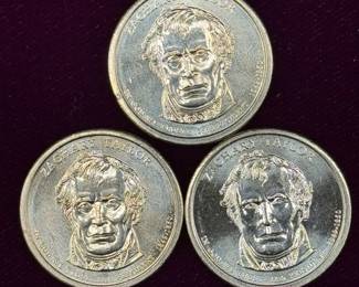 3 Nearly Flawless Zachary Taylor Dollar Coins