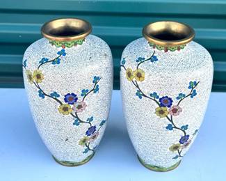 2 Metal Cloisonn Vases