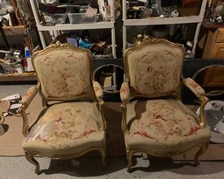 Louis XVI gilded needle point tapestry chairs.  Also other side chairs without arms available in different sizes.