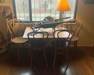 Maple table antique and bentwood chairs