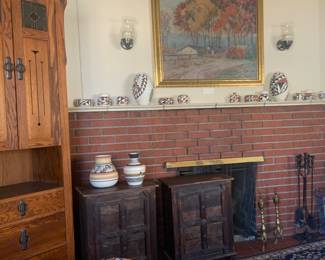 Collection of pottery, East Indian side tables