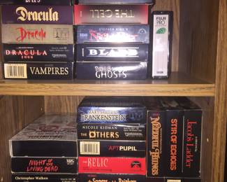 Plan a scary movie marathon with this VHS collection. Shown are just a few of the many available titles. 