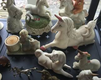 Unicorns don’t seem rare in this collection of porcelain and ceramic mythical creatures. 