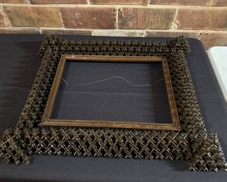 Large antique tramp art picture frame.