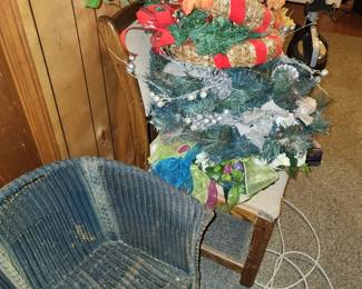 Misc Christmas Decor and Wicker Chair