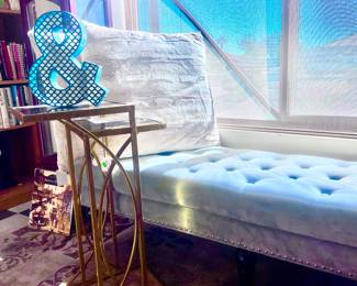 Long blue studded bench