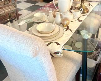 Glass top table and cute dish set