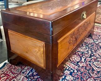 Hand carved wood chest