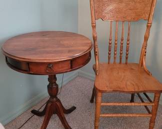 Vintage table & pressed back oak chair