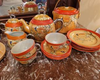 Japan lusterware tea set w/biscuit jar