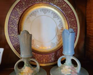 Pair Roseville candlesticks