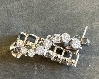 14K White GOLD and Diamond "Journey" Drop Earrings with a Total of 14 Round Brilliant Diamonds