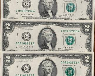 Set of Sequential MINT $2 Bills