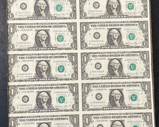Uncut Sheet of Treasury $1 Bills