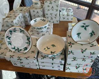 LARGE Collection of MIKASA Ribbon Holly Bone China
