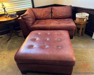 Custom Leather Corner Loveseat with Matching Ottoman