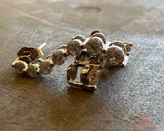 14K White GOLD and Diamond "Journey" Drop Earrings with a Total of 14 Round Brilliant Diamonds