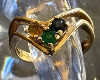 14K GOLD Ring with Citrine, Emerald and Sapphire
