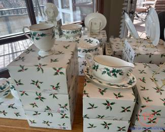 LARGE Collection of MIKASA Ribbon Holly Bone China