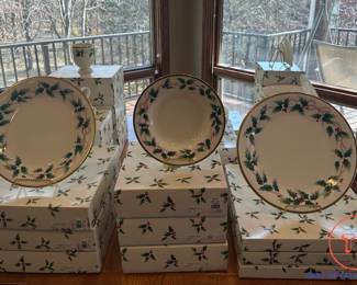 LARGE Collection of MIKASA Ribbon Holly Bone China