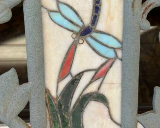 Cast Iron Framed Bench with Stained Glass Inserts