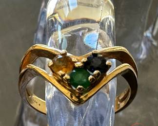 14K GOLD Ring with Citrine, Emerald and Sapphire