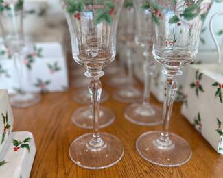 LARGE Collection of MIKASA Ribbon Holly FLUTES and GOBLETS