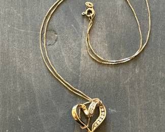 14K GOLD Heart Shaped Pendant with 9 Diamonds on 14K GOLD Necklace
