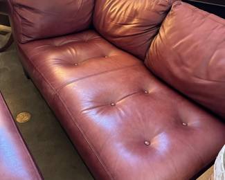 Custom Leather Corner Loveseat with Matching Ottoman