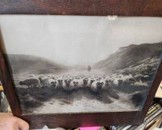 Wonderful Antique Sheep Picture in a great Antique Rustic Frame. 