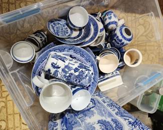 A whole collection of Blue and White - Johnson Bros, Blue Willow, Spode, Churchill, etc. 