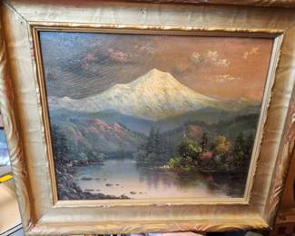 Original signed by the artist Eliza R. Barchus. 'Mt. Hood'. Highly collectible Artist.  Her work will be currently showing at the Pittock Mansion in Portland Oregon February 11 through March 3.  Eliza Barchus (1857-1959) was a critically acclaimed Oregon artist who spread the romance of  the American West to the other parts of the country with her landscape oil paintings.