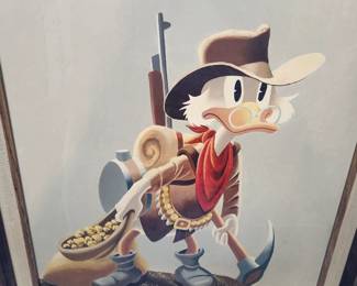 Originals by John Garvin - Garvin has been cartooning and drawing his entire life.
He began painting in 1977 when he discovered the fine-art cartoon paintings of Carl Barks.
In the 1980s he was able to learn painting technique directly from Barks himself and
has now been painting for over 40 years. Garvin has lived in Grants Pass. 