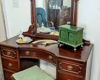 1940's era Vanity and Bench - 46" wide, 19" deep, 30" tall (Mirror = 38" tall x 27" wide) $300.