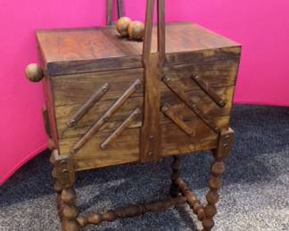 1940's  Sewing Box - 23.5" tall x 18" wide x 9" deep *(53.5" side to side when extended) - $120.00
