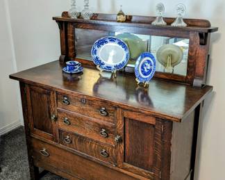 1890's Primitive Buffet - VERY handsome piece! 48" wide, 35.5" tall to top of buffet, 50.5" tall to top of mirror, 20" deep - with Plate rail. $350.