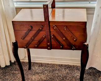 French Curved Leg Sewing Box - 23.5" tall x 18" wide x 9" deep *(53.5" side to side when extended) - $120.00