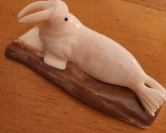 Carved Walrus by artist Jerome Apatakil from Yupik culture in Alaska. 