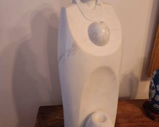 Southwestern Statue - Signed 
Carved Marble 'Mother's Water Vases'.