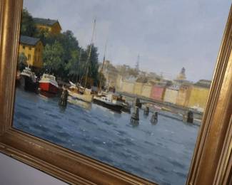 By listed Artist Richard Boyer - Original 'Red Boat in Stockholm'. 
