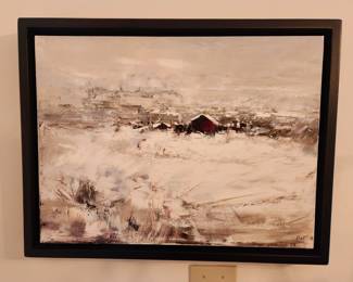 Original 'Barn in Winter' by Sandra Pratt. 